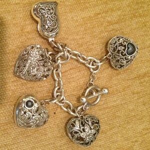 Silver Heart Charm Bracelet - Women's Silver Heart Link Bracelet